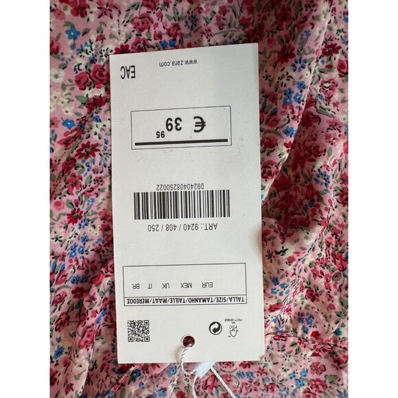 Zara Red White Blue Floral Tiered Mini Dress Puff Sleeve Button Front Size - Picture 8 of 10